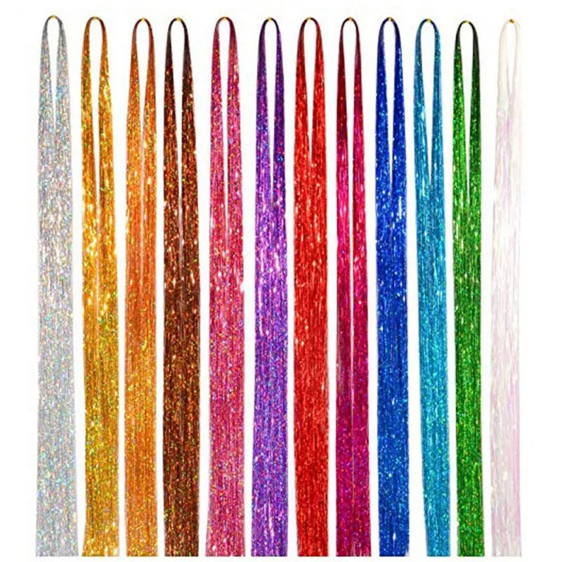 Tinsel Hair Extensions Colorful Hair 120cm Colorful Gold Wire Flash Wig Laser Wire Hair Extension
