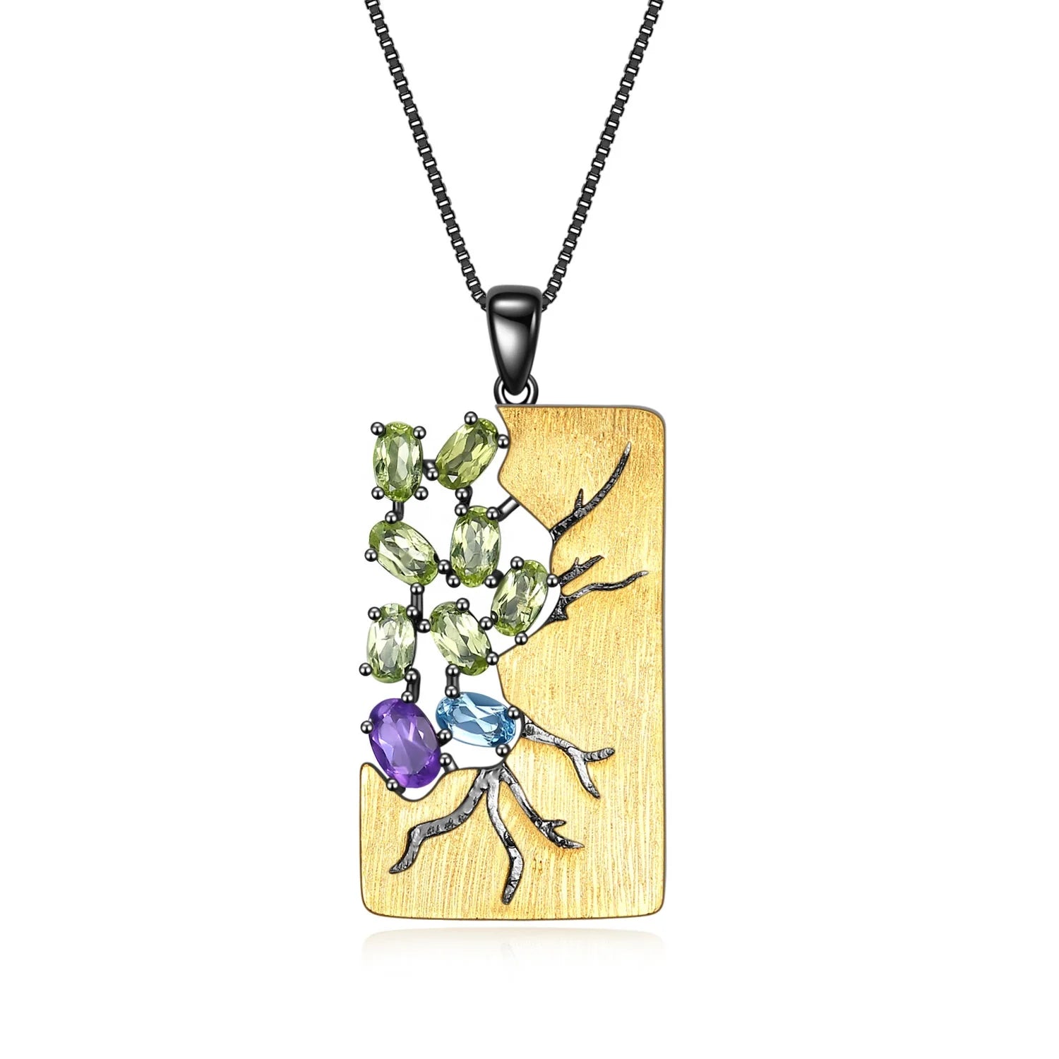 C7875 Abiding Shield 3 Years Long Lasting Plating Luxury Design Mix Gemstone Gold Plated Necklace Pendant