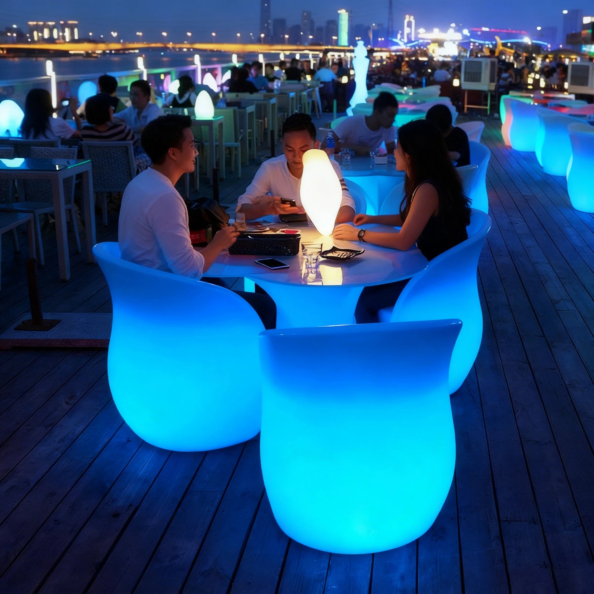 Luxury Modern LED Illuminated Plastic Furniture for Hotels Classic Sofa and Bar Tables & Chairs for Nightclubs