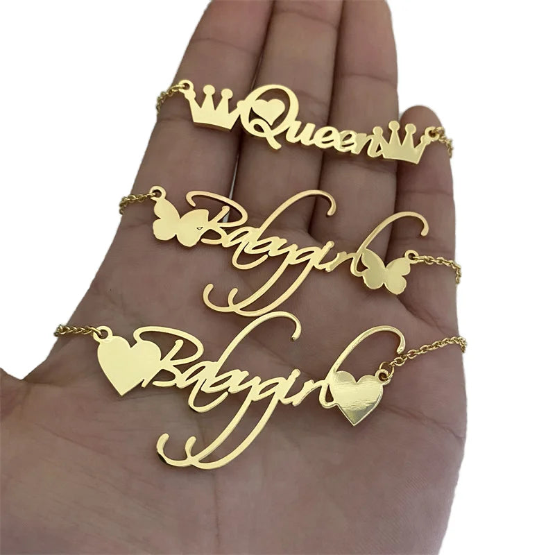 Custom Women's Stainless Steel Letter Name Necklace Rose Gold Plated Romantic Link Chain for Anniversary Weddings Parties DIY
