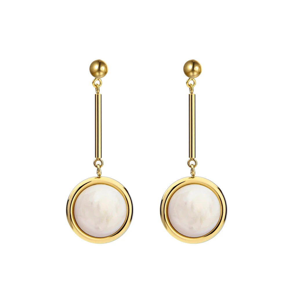Long Gold Color Earrings for Women Shell Wafer Pendant Drop Earrings Jewelry Girl Gift Dangle Earring Brincos Grandes