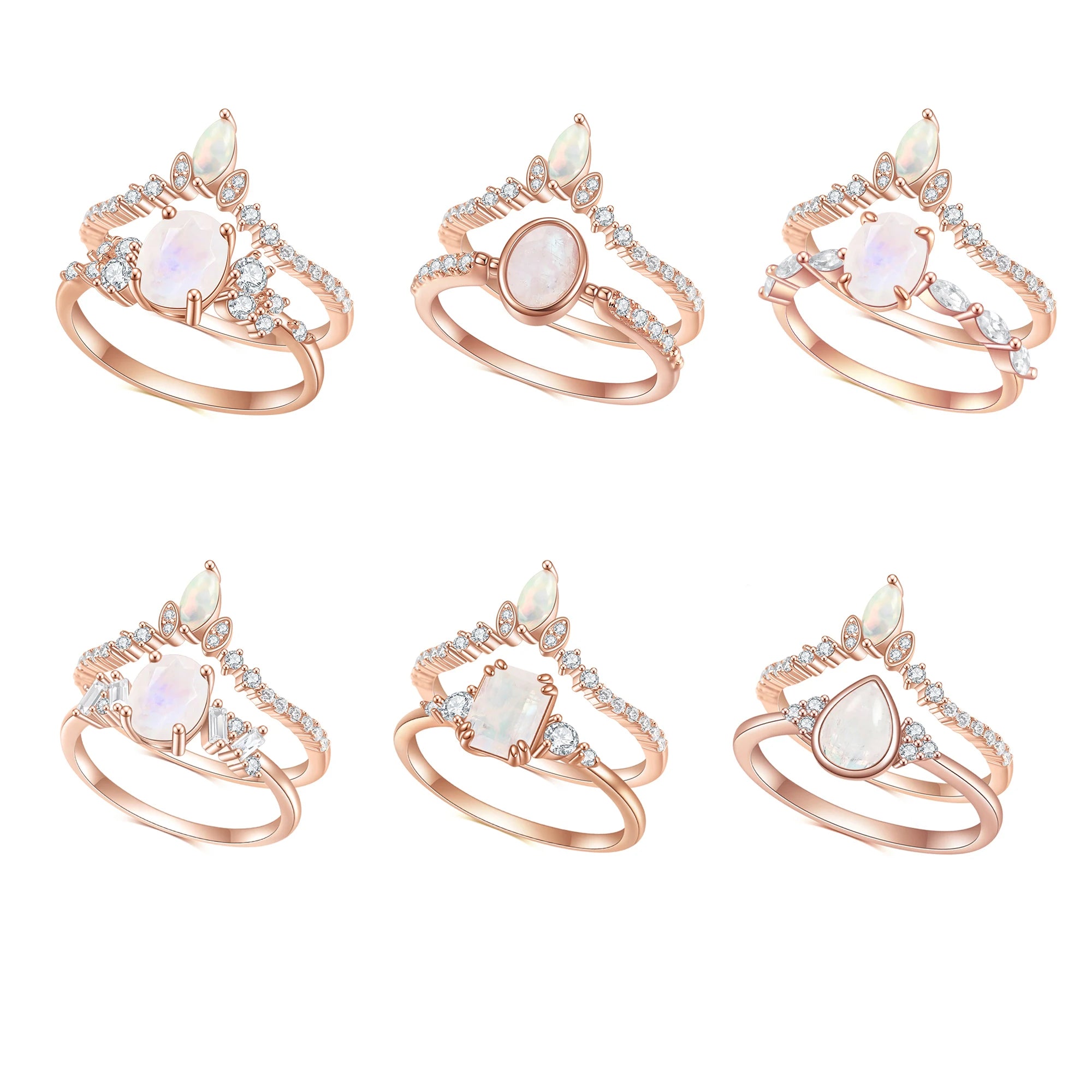 Abiding Vintage Handmade 925 Silver Rose Gold Plated Ring Set Natural Moonstone Ring African Ethiopian-Opal V Shape Band