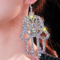 Fashionable Classic Handmade Hanging Diamond Hamasa Hand Pendant Rhinestone Drop Earrings for Adult Girl's Ear Jewelry