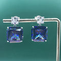 Fashion Blue Gem Hoop Earrings Women Jewelry Sterling Silver Hoop Earrings Inlay CZ Cubic Zirconia Stud Earrings
