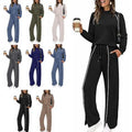 XS Spring Fall Leisure Sports Suit Solid Color Scheme Women's Clothing Hooded Long Sleeve T-Shirts Full-Length Slit Hem Trousers