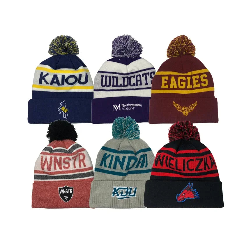 Wholesale Custom Acrylic Winter Beanie Babies Knitted Stripe Plaid Pattern Design Logo Embroidered Winter Hat for Beach Travel