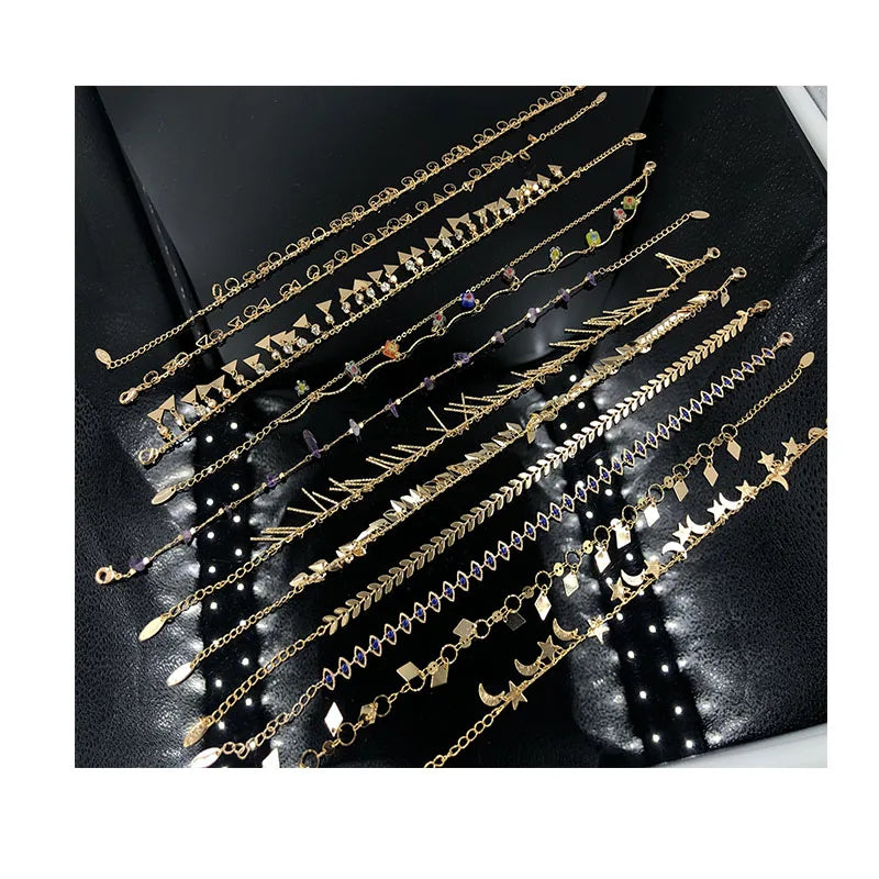Custom Wholesale Summer Beach Party Fashion Jewelry Latest 18K IP Gold Leaf Ankle Bracelet Jewelry Dainty Eyes Foot Bracelet