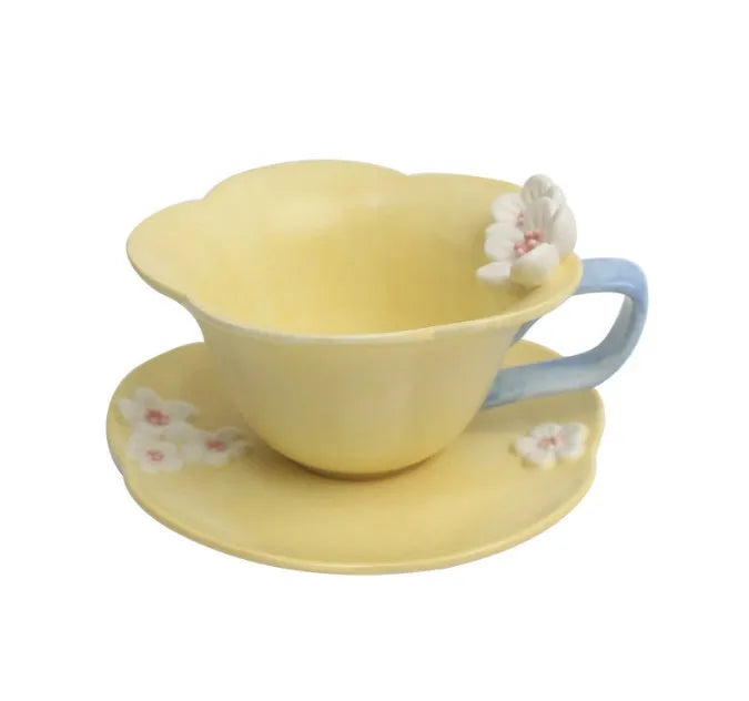 Free Sample New Shape Flower & Saucers Tea Cups and Saucer Ceramic Coffee Cup Mug Set