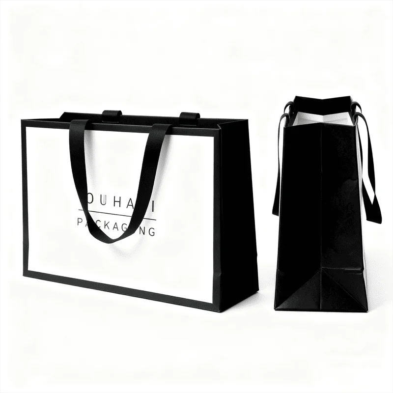 Custom Luxury Matte Shopping Paper Bags with Ribbon Handle Eco-Friendly Premium Retail & Gift Packaging for Clothing Boutique