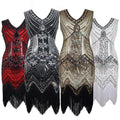 Women's 1920s Vintage Great Gatsby Dress Double V-Neck Beaded Sequin Tassel Art Deco Flapper Dress for Party for Summer