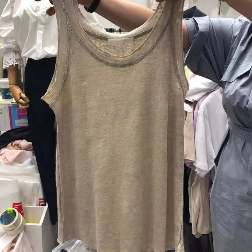 Boutique Wholesale 2024 Summer New Solid Color Sleeveless Fashion Style Loose and Versatile Women's Tank Top