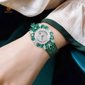 Emerald Jewelry Watch Women Swiss Quartz S925 Silver 18K Gold Plated 5A Zircon Nano Spinel Leather Wristwatch