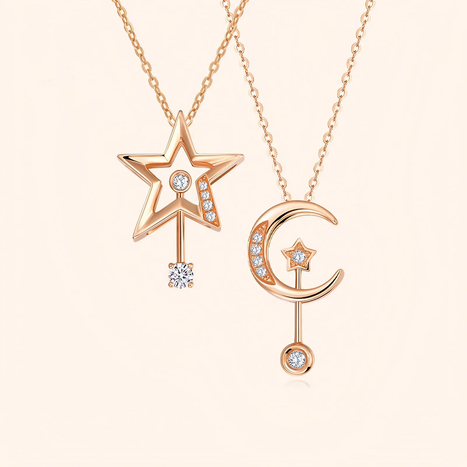 H&F Original 18k Gold Pendant Necklace Set Wholesale Star Moon Shape Cute Rose Natural Diamond Solid Gold Jewelry Women