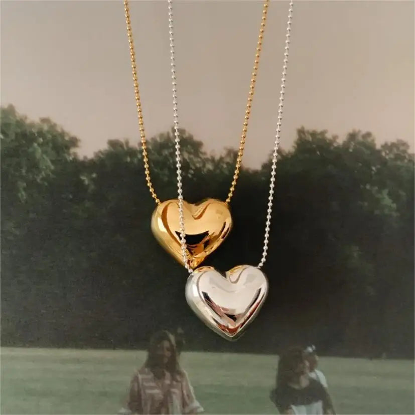 Trendy Style 925 Sterling Silver 18k Gold Chunky Heart Pendant Necklace