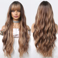 Factory Wholesale Price Mixed Brown Long Water Wave Synthetic Wigs with Bangs for Black Women  Natural Heat Resistant Fiber