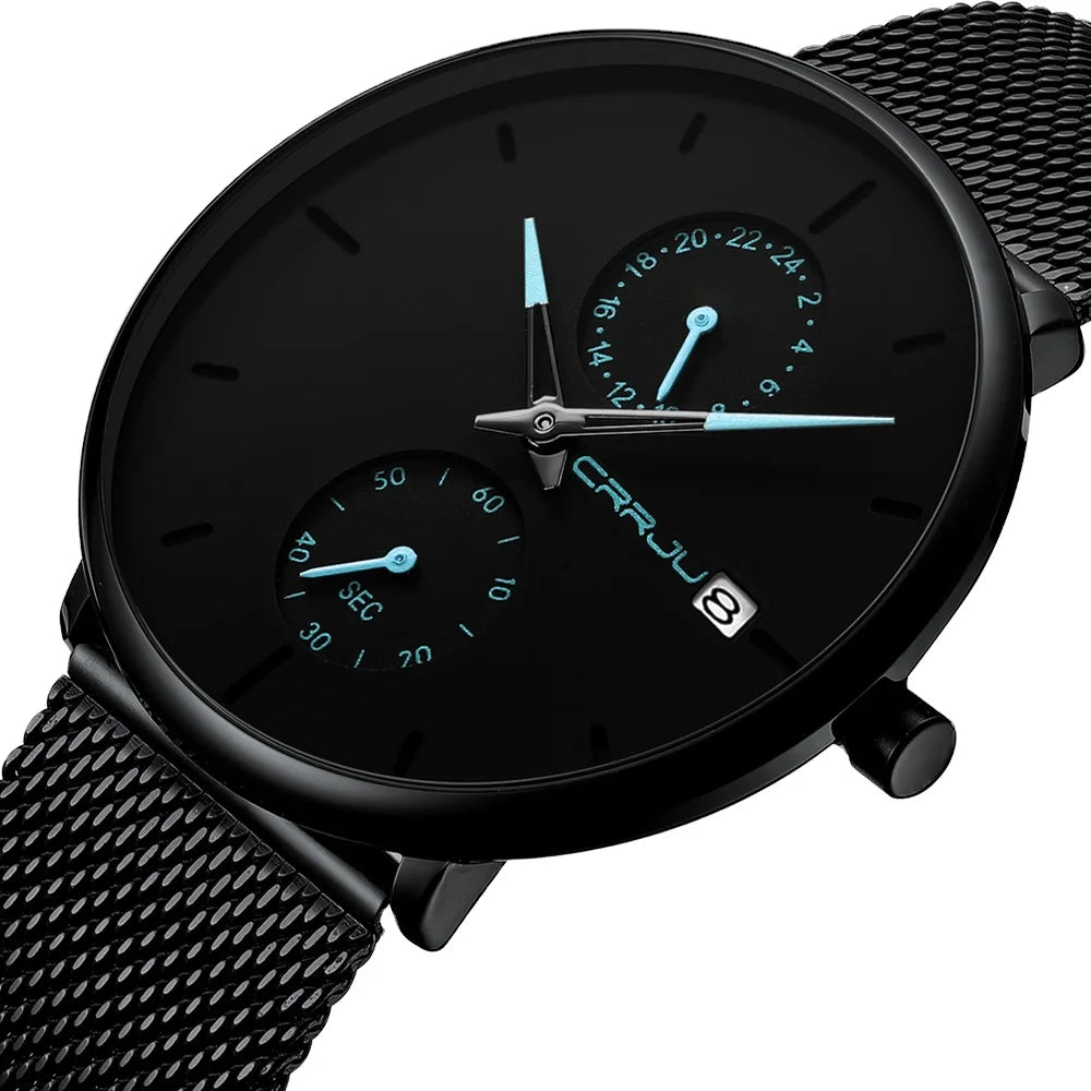 CRRJU 2265 Men Stainless Steel Quartz Wrist Watch Top New Waterproof Sports Male Clock with Date Relogio Masculino