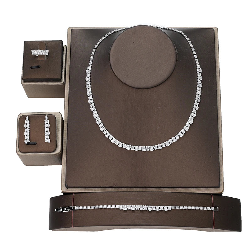 Clear Cubic Zircon 4 Pieces Jewelry Set Handmade Dainty Evening Dress Accessories Platinum Plating Gold-filled Jewelry BN8534