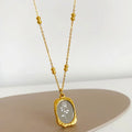 Luxury Oval Silver Mirror Rose Flower Necklace Round Beads Sweater Chain Retro Irregular Square Relief Stainless Steel Necklace