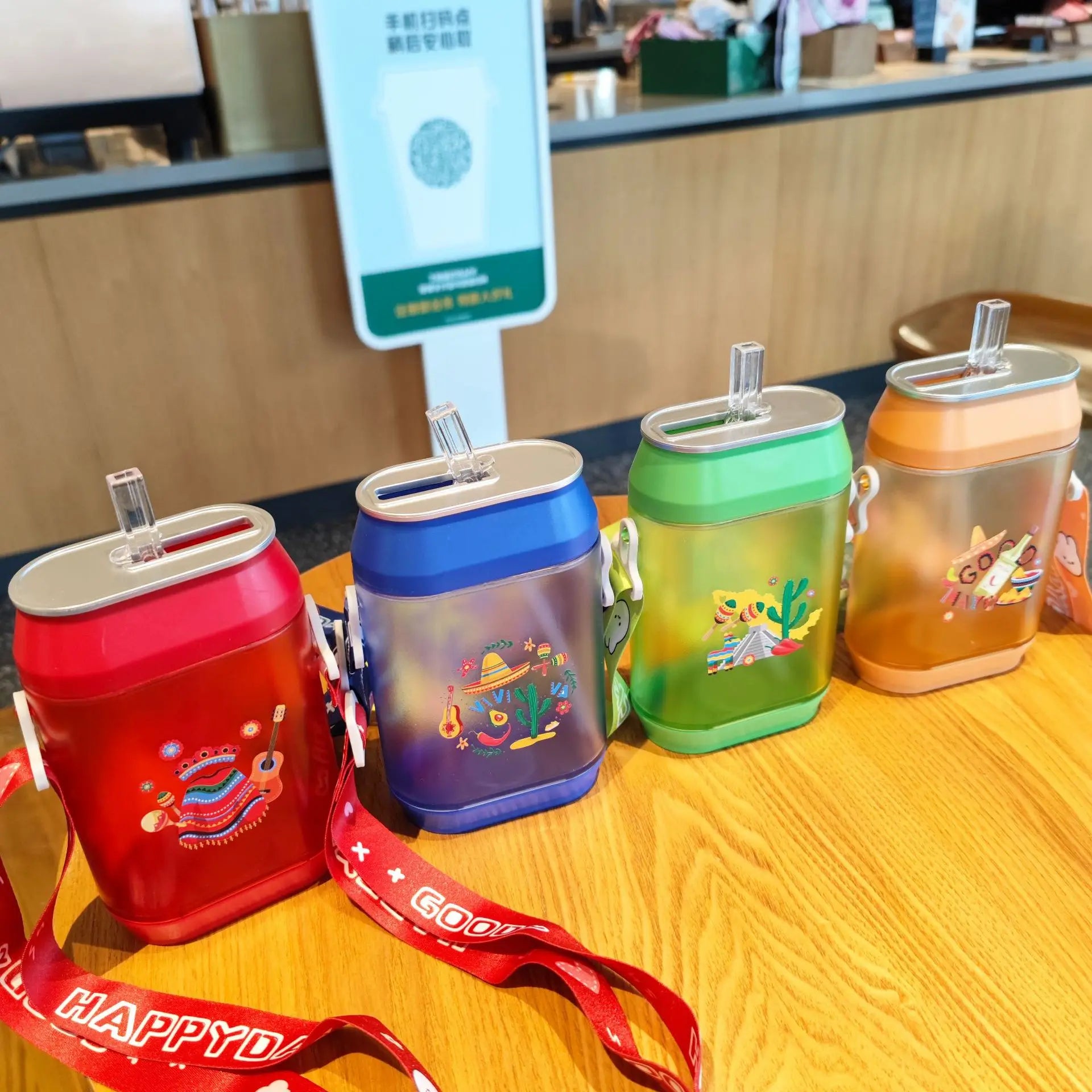 New Design Water Bottle With Shoulder Strap Leakproof With Straw Creative Plastic 400ml Drink Kettle Portable for Kids Outdoor