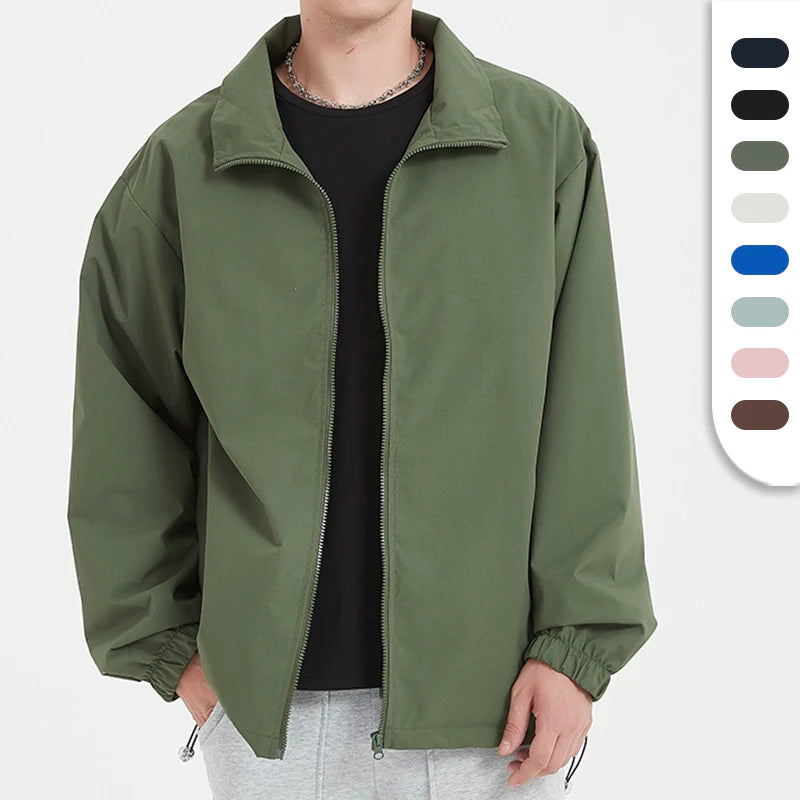 Low MOQ Custom Logo Blank Coaches Jacket Lapel Collar Windbreaker Loose Design Zipper-up Polyester Jacket