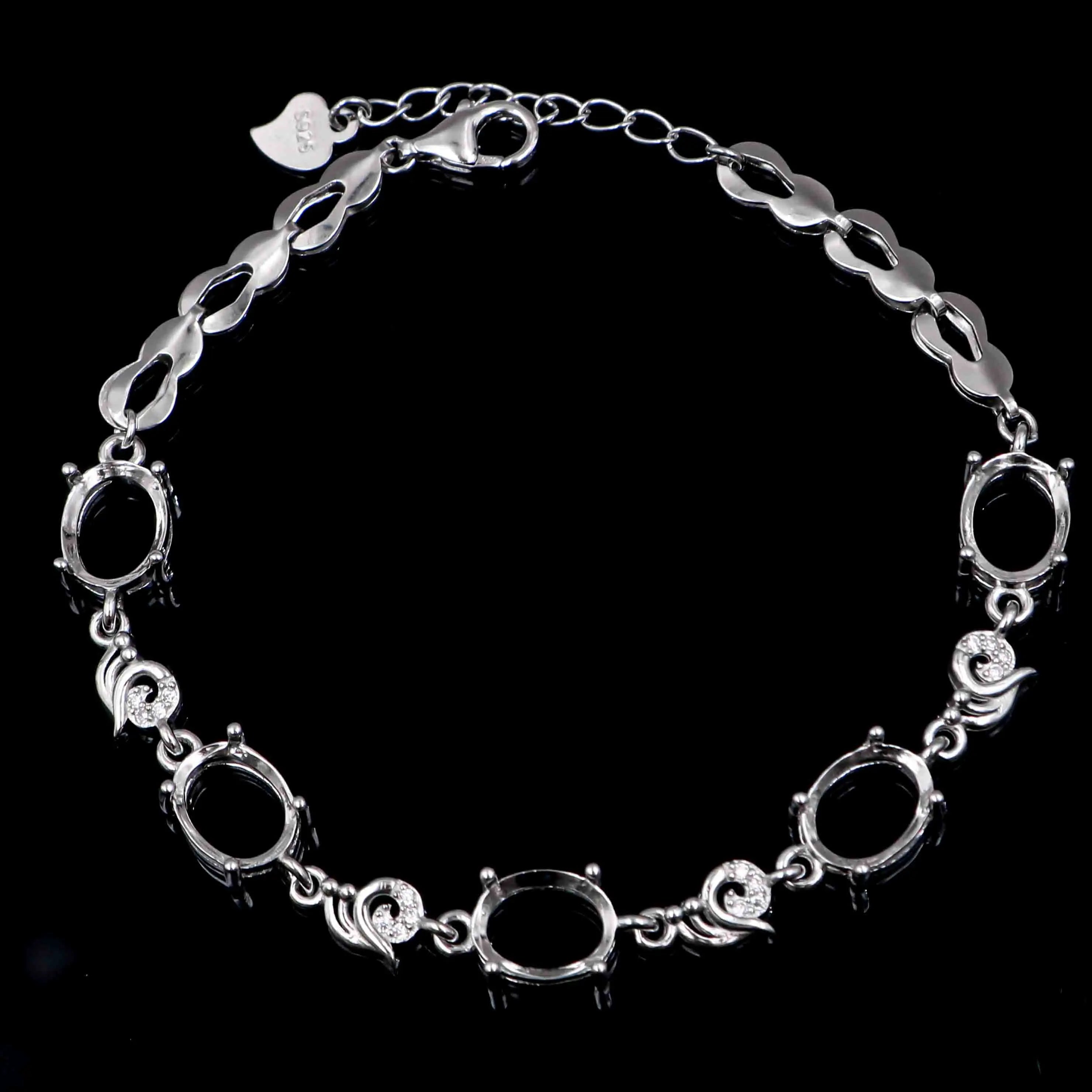 Sterling Silver 7*9mm Semi Mount Bracelet Empty Support Blank Claw Setting S925 Mountain Base Holder Without Stone for Inlay DIY