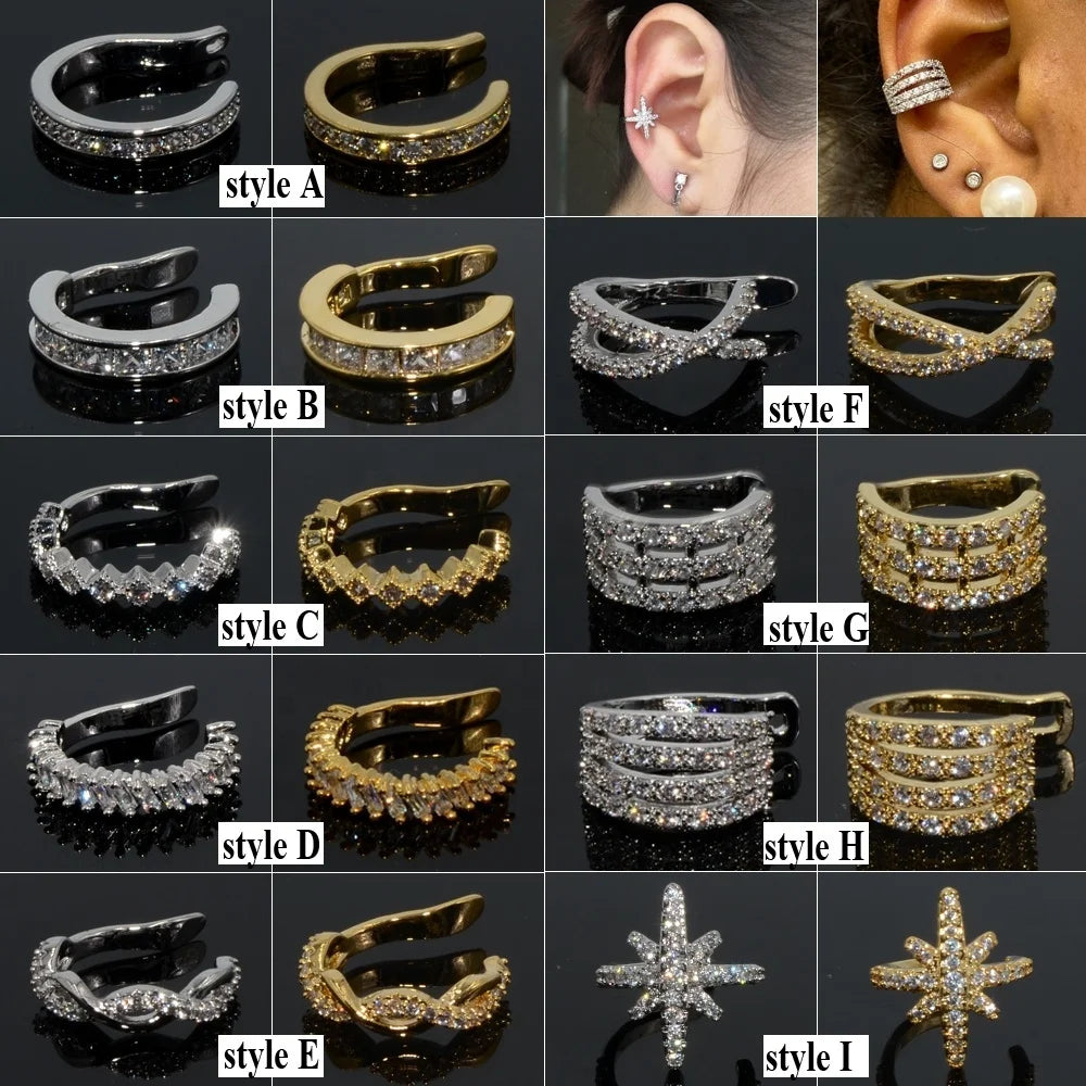 Brass Ear Cuff Gold Plated Silver Color Micro Pave CZ Zircon Classic Claw Setting Clip No Hole Non-Piercing Small Children's