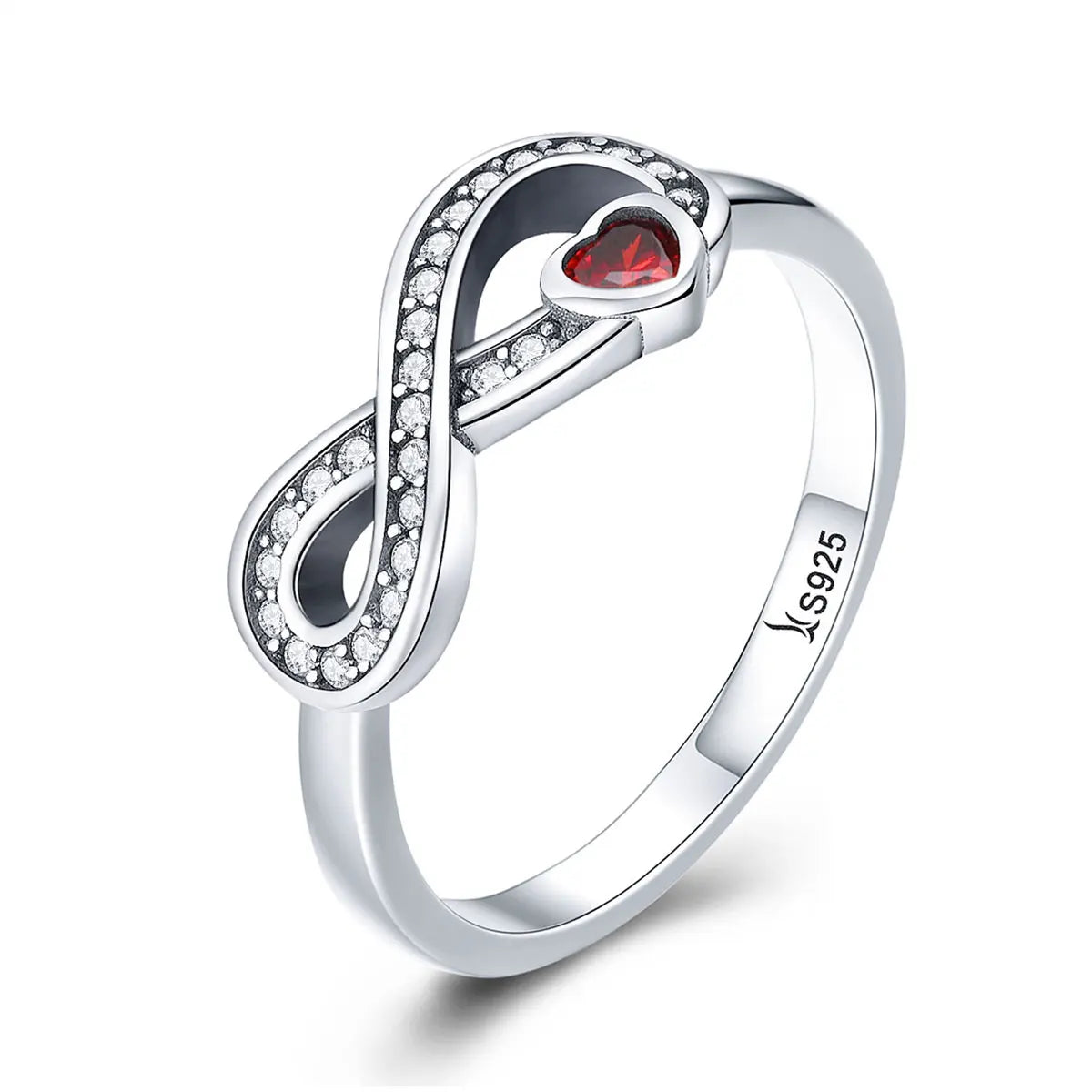 BAMOER 100% 925 Sterling Silver Infinity Love Forever Heart Clear CZ Finger Ring for Women Wedding Engagement Jewelry SCR415
