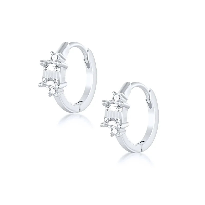 Fashion Jewelry Simple Square Gem Hoop Earrings 18k Gold Plated S925 Silver Pave Zircon for Women Party