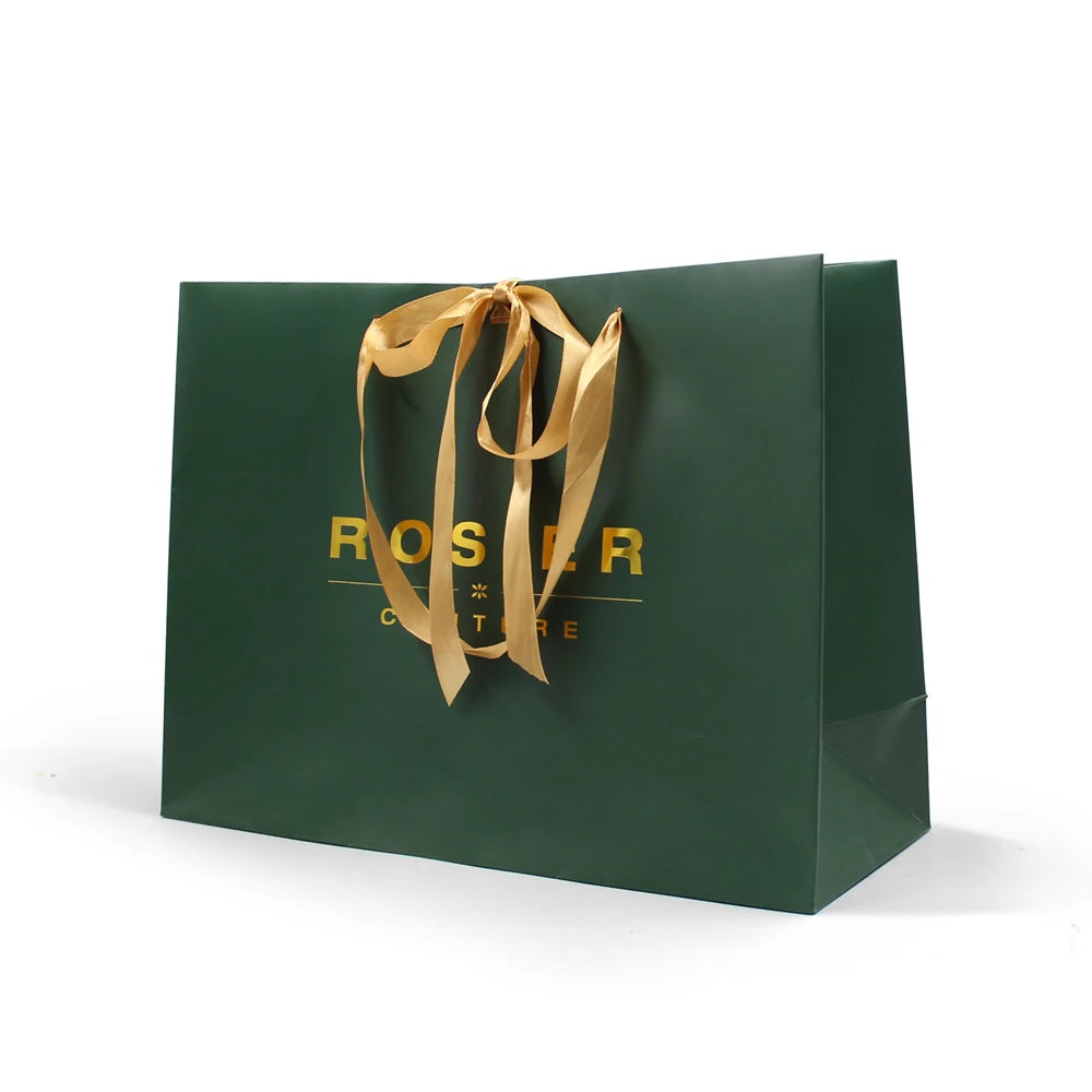 Custom Luxury Ribbon Handle Boutique Shopping Packaging Bolsas De Papel Customized Printed White Paper Gift Bags With Logo