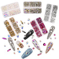 QIAO Rhinestones Set for Nail Art Glitter Crystal Non Hotfix Nail Gems Glue on Mix Shape Flatback Rhinestones for Decorations