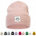 Factory Direct Custom logo Winter Warm High Elastic Acrylic Solid Color Cartoon Smile Embroidery Beanie Knitted Hat for Unisex