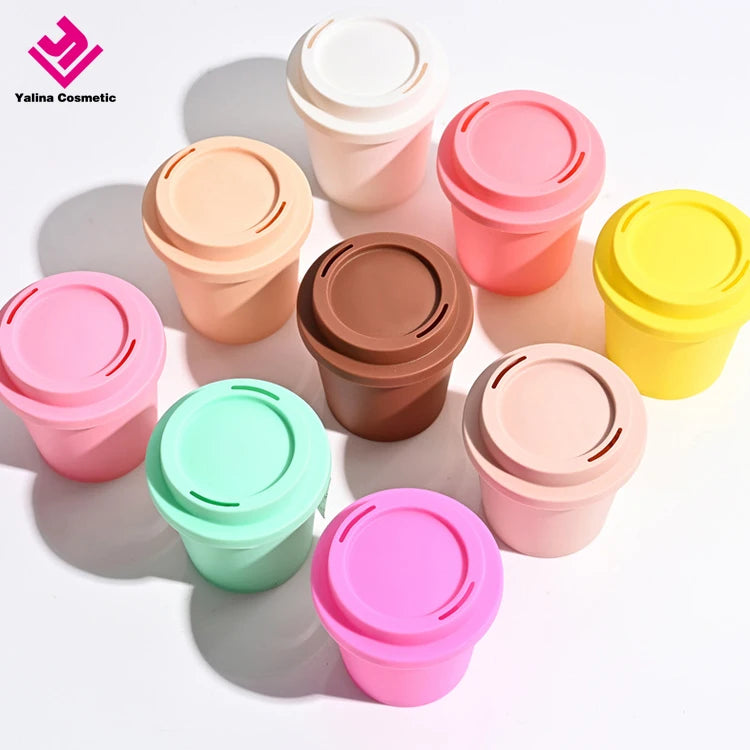 Best Selling Cute Plastic Cup Package Beauty Makeup Blender Jar Travel Cases Makeup Sponge in Coffee Cup