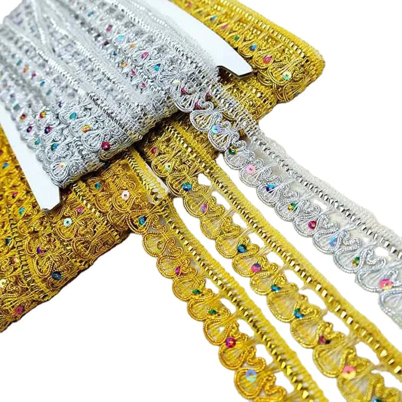 27mm Costume Dress Sewing Textile Trimming Edge Ribbon Diy Clothes Craft Bag Decorative Sequined Knitted Silver Gold Lace Trims