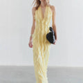 Custom Halter V-neck Sleeveless Floor- Length Dress Cake Skirt with Multiple Layers Women Dresses