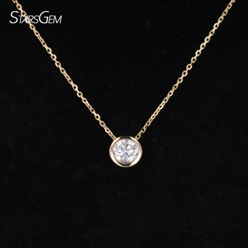 Starsgem Lab Diamond Jewelry Bezel Set 14K Yellow Gold With IGI Certificated DEF VS Lab Grown Diamond Necklace