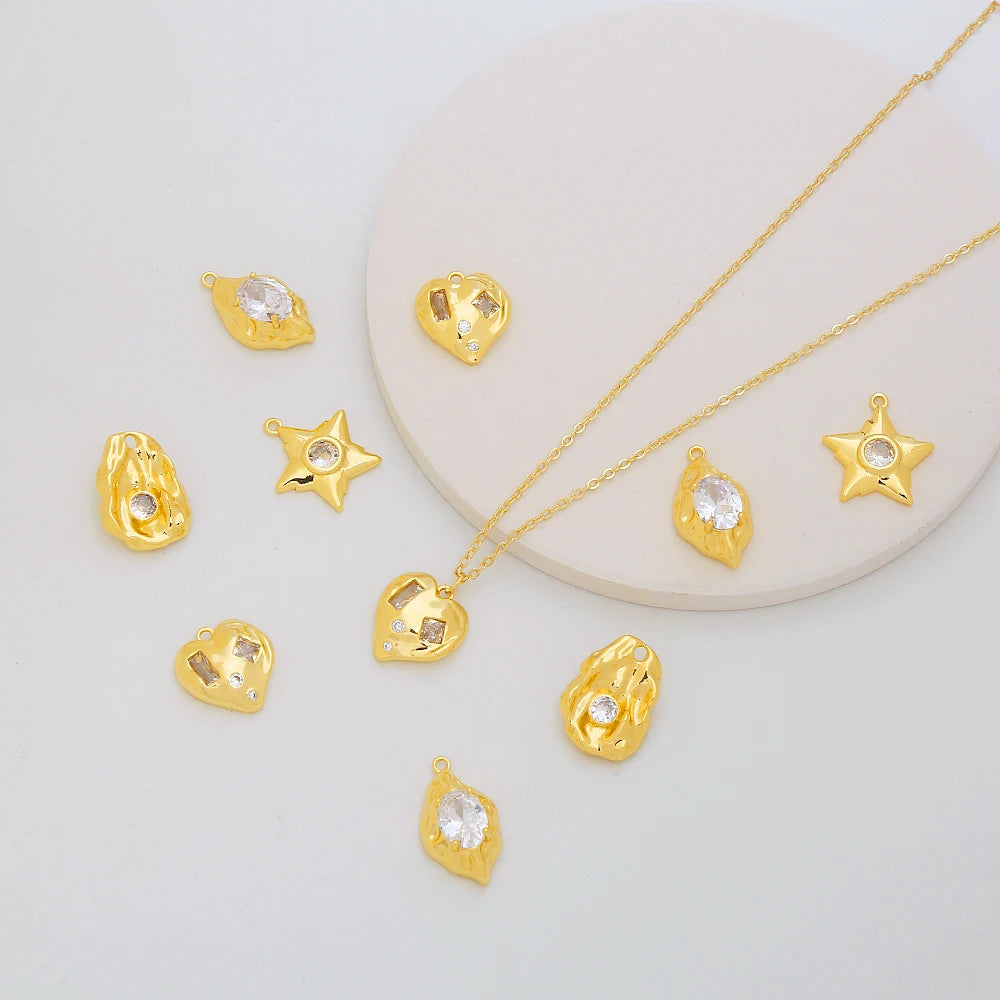 DIY Jewelry Making Accessory Pendants Gold Plated Brass Zircon Charms Not Rust Not Allergic Irregular Shape Pentagram Pendant