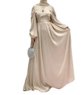 Turkey&Dubai Muslim Casual Solid Color Satin Dress Ramadan Abaya Kaftan Long Sleeved Elegant Robe Islamic Clothing