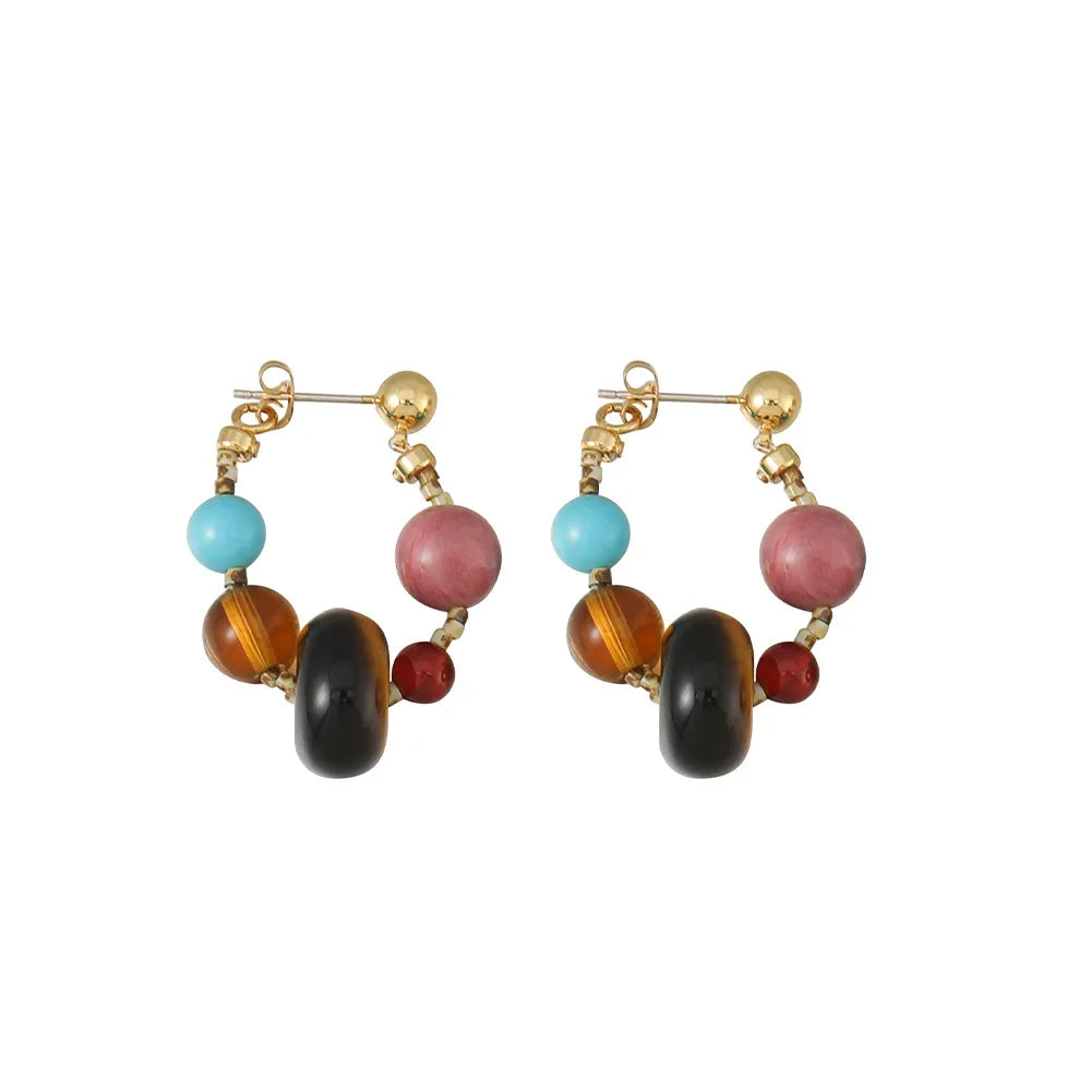 Shescity Fashion Minimalist Trendy Designer Post Earrings Colorful Natural Stone Agate Jewelry for Women