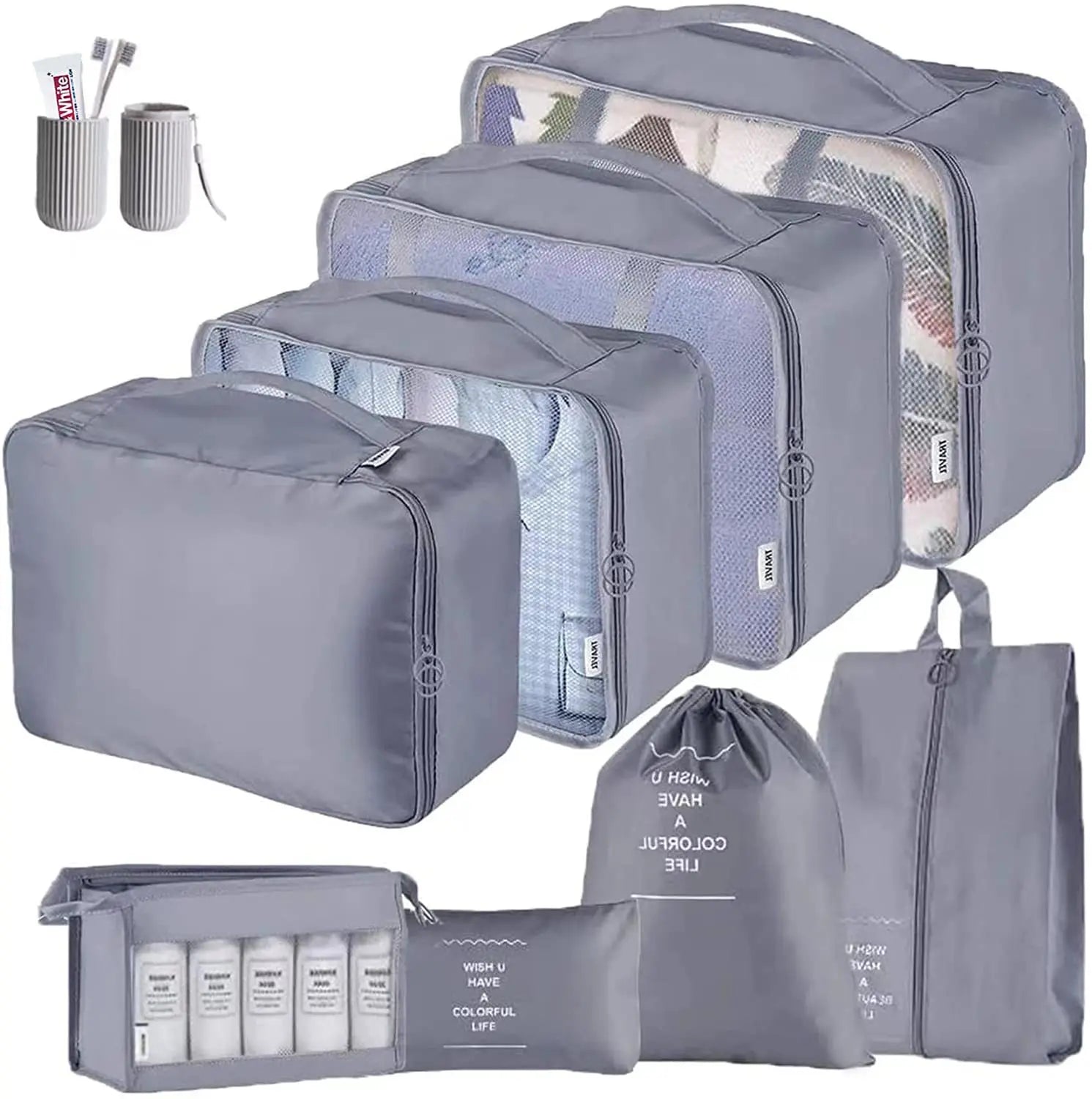 OEM Acceptable Travel Luggage Storage Bag Set 9 Piece Compression Packing Cubes Portable Clothes Organizer Bag