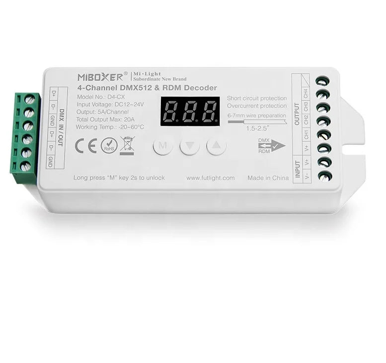Miboxer D4-CX DMX512 Decoder 4 Channel Constant Voltage RDM RGBW LED Controller