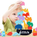 Colorful Wooden Cartoon Animal DIY Dinosaur Stacking Blocks Toys Montessori Educational Balance Building Blocks Toys