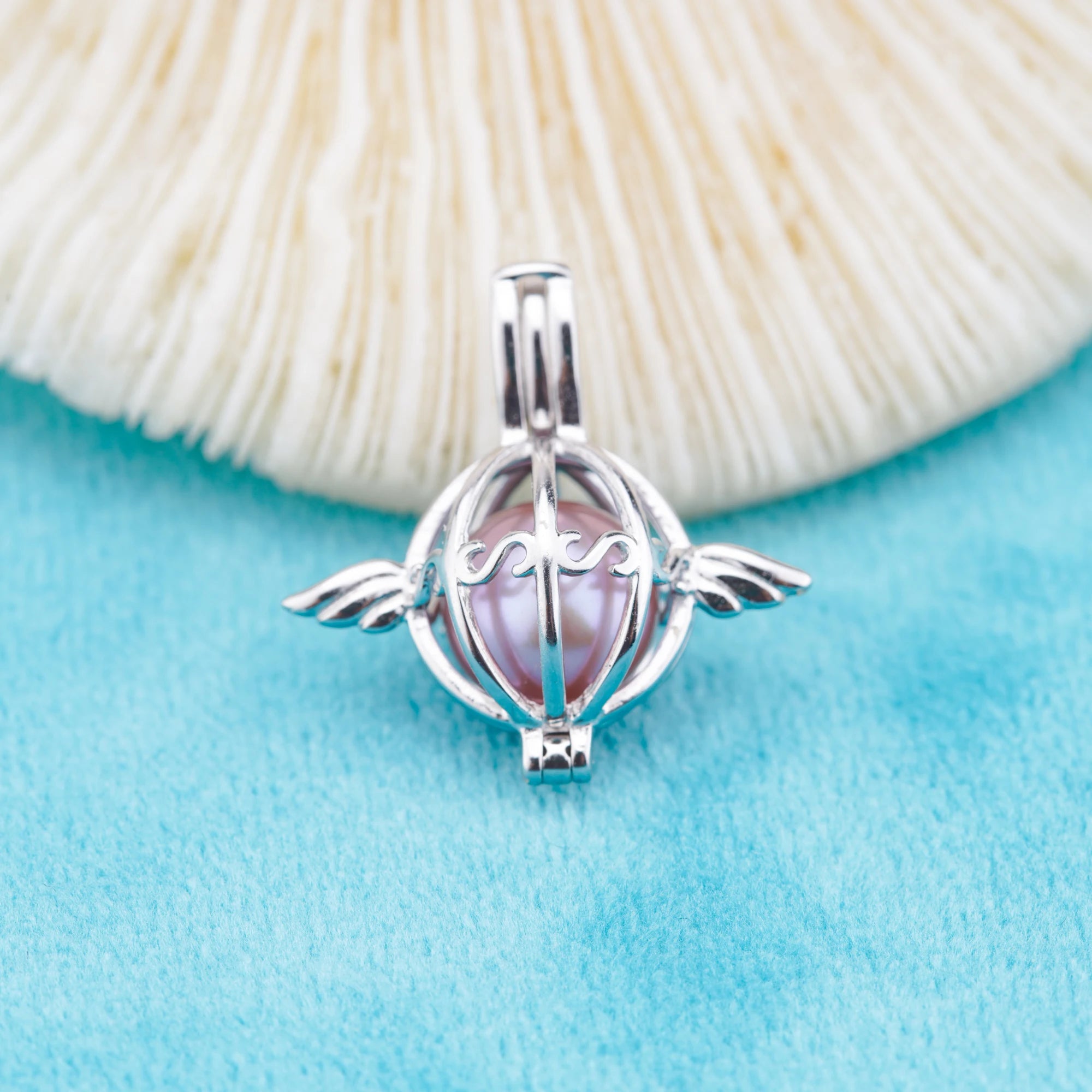C030086 Sterling Silver Freshwater Pearl Cage Pendant Necklace Jewelry Locket for Pearl Party