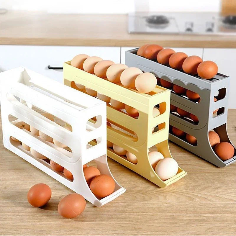 Wholesale Slide Style Egg Storage Box Kitchen Four Layer Automatic Drawer Style Egg Rack Refrigerator Side Door Egg Storage Rack