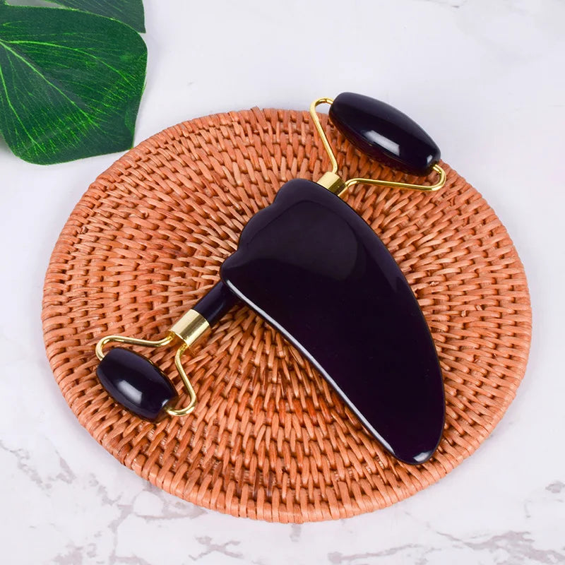 Huiying Skin Care Natural Stone Black Obsidian Black stone stone Roller Claw Shape Gua Sha Set