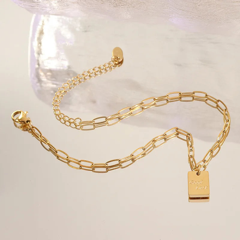 Diamond Anklets Foot Jewelry Paper Clip Chain Anklet 18k Gold Plated Stainless Steel Good Luck Charm Anklet