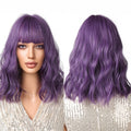 In-stock MOQ1 Shoulder Long Purple Wig Synthetic Bob Curly Wigs for Black Women Heat Resistant Hair Wig with Bangs