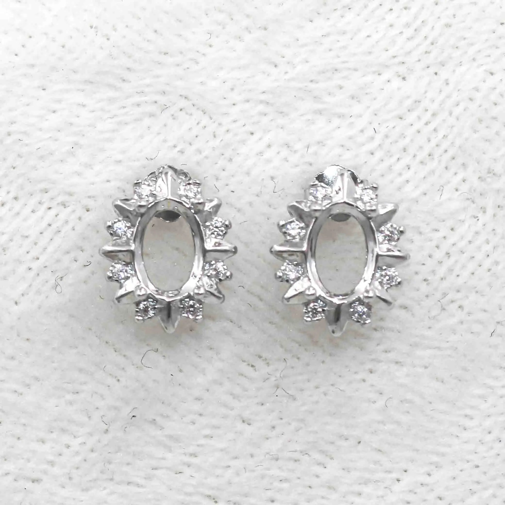 Sterling Silver 5*7mm Semi Mount Stud Earrings Empty Support Blank Claws Setting S925 Base Without Center Stone for DIY Inlay