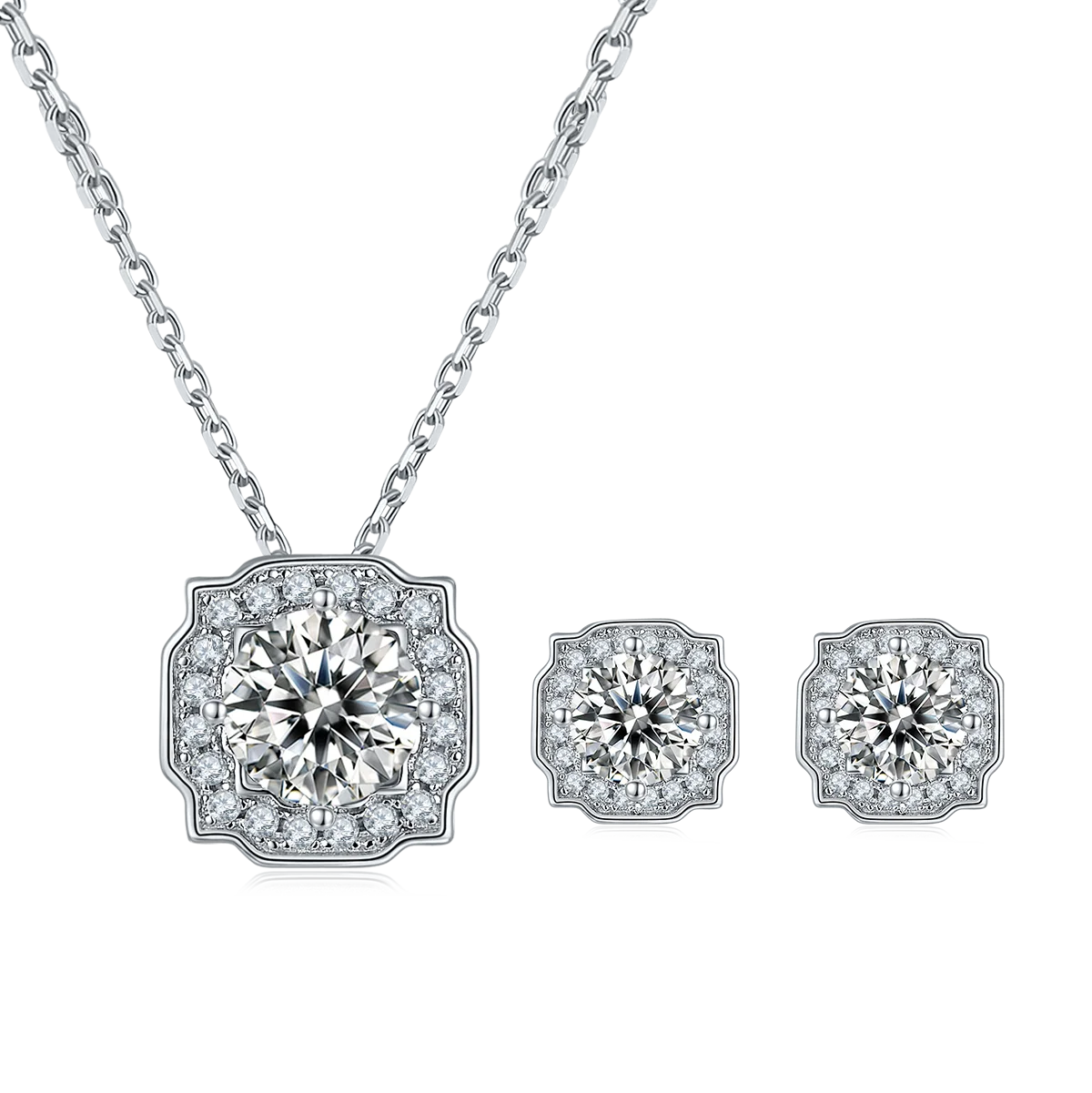 2025 New Arrival Gorgeous Stud Earrings Moissanite Necklace Bracelet 925 Sterling Silver Jewelry Sets for Girls
