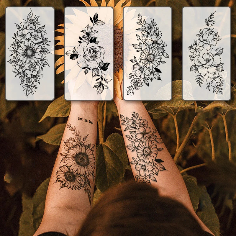 Long Lasting Temporary Silk Printed CE Certified Tattoo Flowers Arm Man Women Water Transfer Rose Tattoo Sticker 10-15 Days
