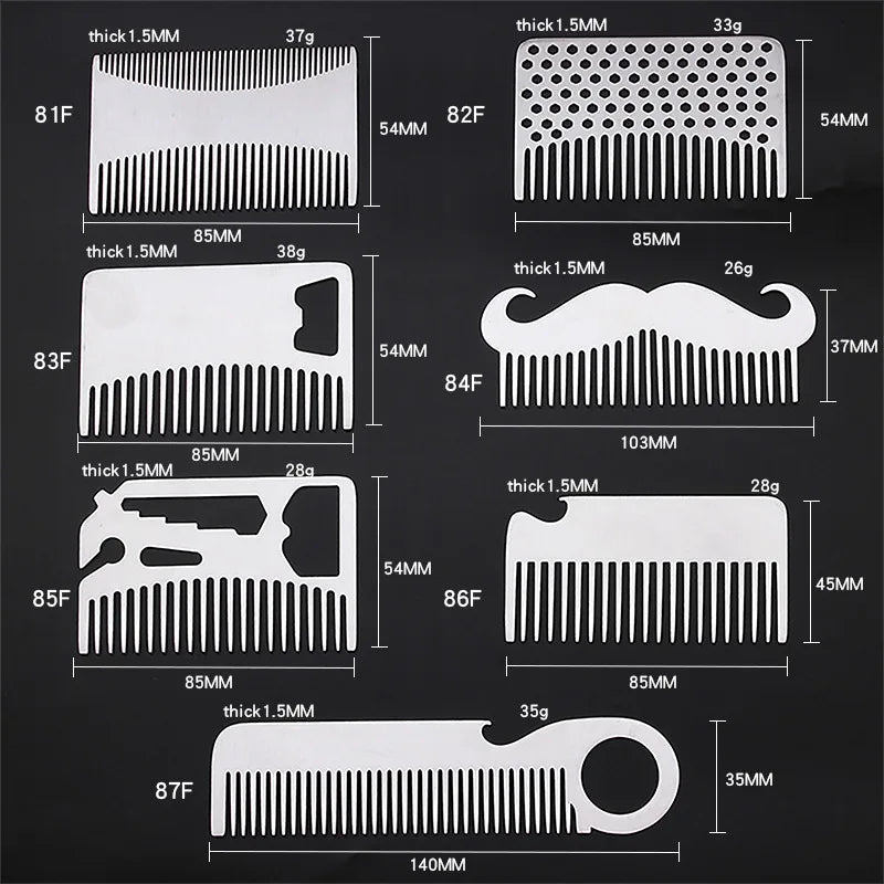 Detangling Straighten Custom Logo Women Girls Stainless Steel Wide Tooth Beard Combs Barber Metal Cutting Hair Oil Comb for Men